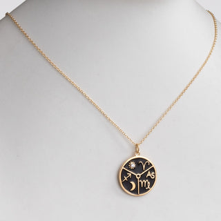 14K Gold Plated 3 Zodiac Sign Disc Pendant