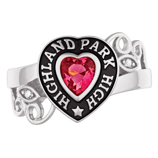 Ladies' Platinum Celebrium? Heart Stone and CZ Swirl Class Ring