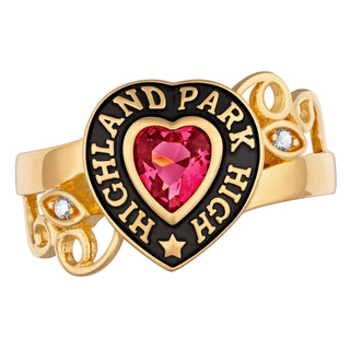 Ladies' 14K Gold over Sterling Heart Stone and CZ Swirl Class Ring