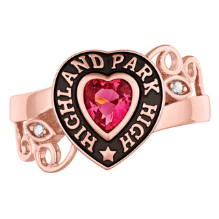 Ladies' 14K Rose Gold over Sterling Heart Stone and CZ Swirl Class Ring