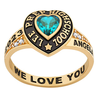 Ladies' 14K Gold over Sterling Traditional Heart Birthstone with CZ Accents Class Ring