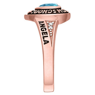 Ladies' 14K Rose Gold over Sterling Traditional Heart Birthstone with CZ Accents Class Ring