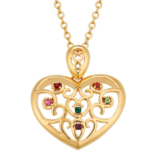 14K Gold Plated Domed Filigree Heart Birthstone Necklace