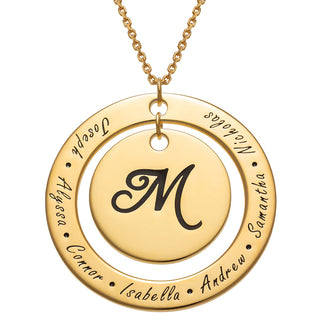 14K Gold Plated Engraved Initial and Family Name Necklace