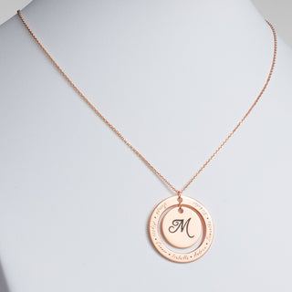 14K Rose Gold Plated Engraved Initial and Family Name Necklace