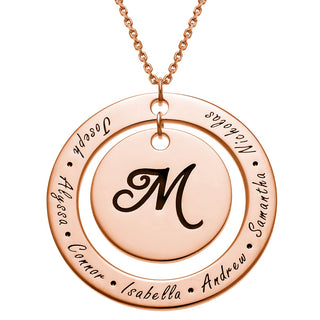 14K Rose Gold Plated Engraved Initial and Family Name Necklace