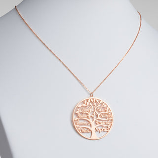 14K Rose Gold Plated Family Tree Name Necklace