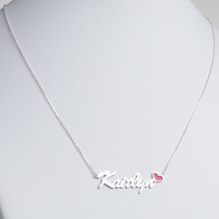 Script Name with Enamel Heart Necklace