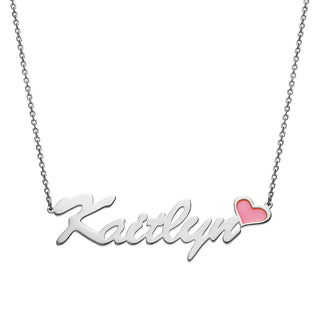 Script Name with Enamel Heart Necklace