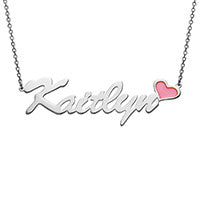 Script Name with Enamel Heart Necklace