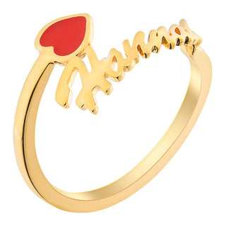 14K Gold Plated Script Name with Enamel Heart Bypass Ring