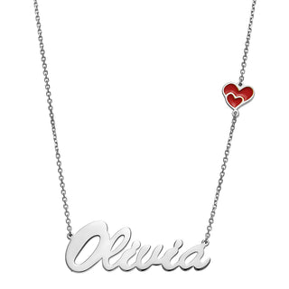 Script Name with Enamel Heart Necklace