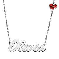 Script Name with Enamel Heart Necklace