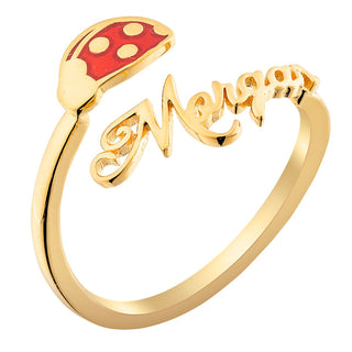14K Gold Plated Script Name with Enamel Ladybug Bypass Ring