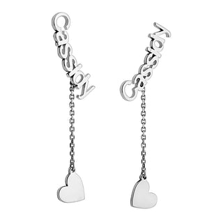 Sterling Silver Name with Heart Charm Dangle Crawler Earrings