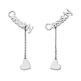 Sterling Silver Name with Heart Charm Dangle Crawler Earrings