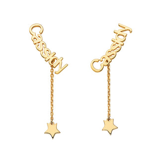 14K Gold over Sterling Name with Star Charm Dangle Crawler Earrings