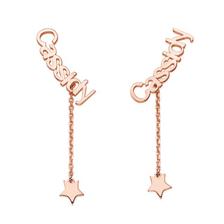14K Rose Gold over Sterling Name with Star Charm Dangle Crawler Earrings