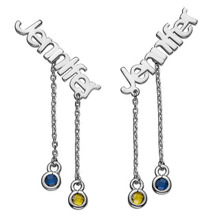 Sterling Silver Name with Birthstone Dangle Crawler Earrings