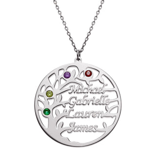 Silver Plated Name and Birthstone Family Tree Necklace