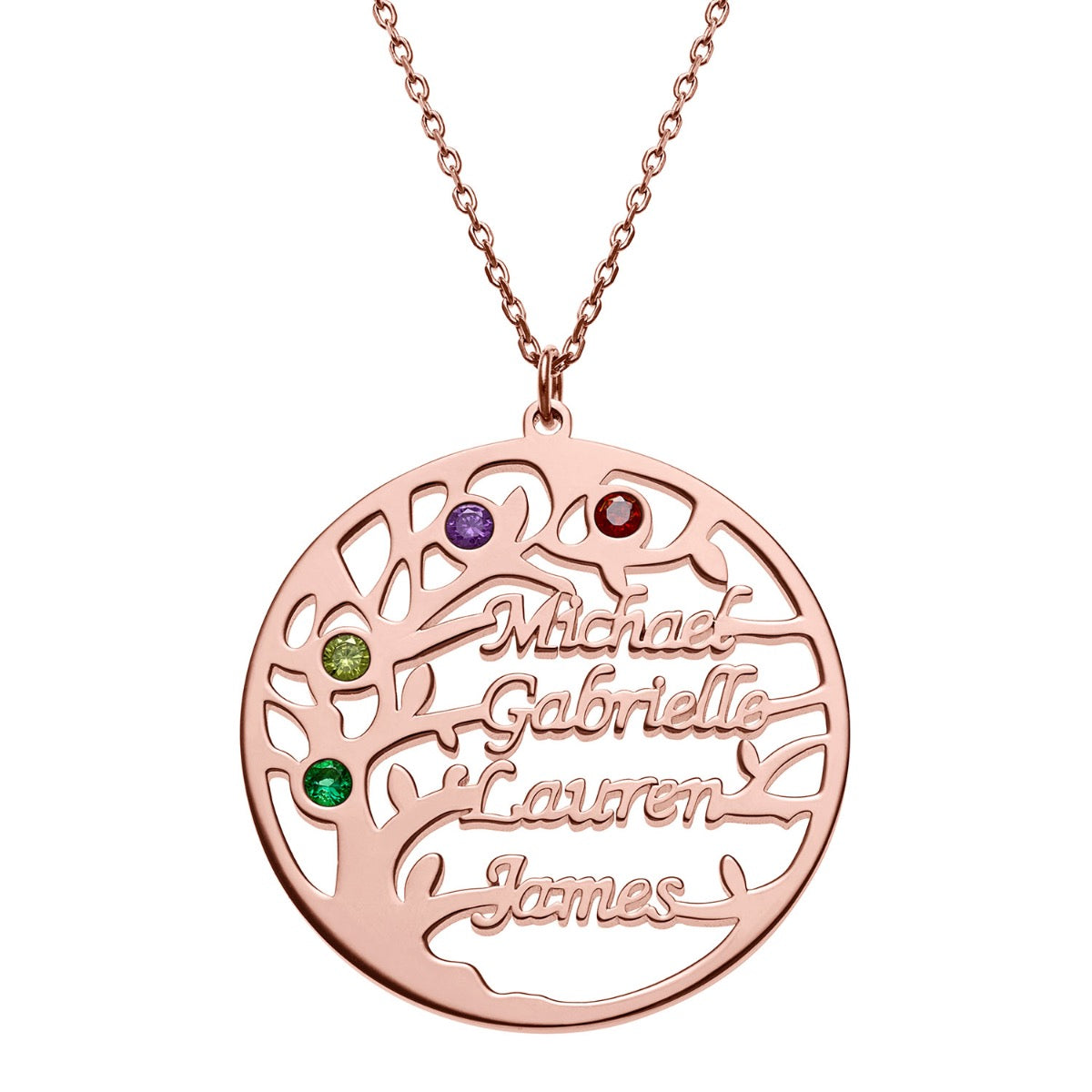 Rose Goldtone Name and Birthstone Family Tree Necklace – Limoges