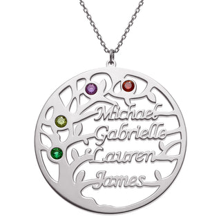 Silver Plated Name and Birthstone Family Tree Necklace