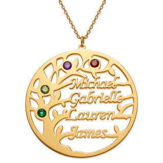 14K Gold Plated Name and Birthstone Family Tree Necklace