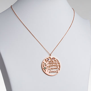 14K Rose Gold Plated Name and Birthstone Family Tree Necklace