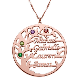 14K Rose Gold Plated Name and Birthstone Family Tree Necklace