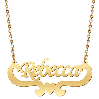 Stainless Steel Script Name with Heart Scroll Necklace