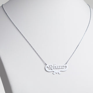 Stainless Steel Script Name with Heart Scroll Necklace