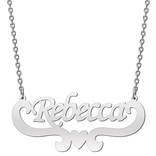 Stainless Steel Script Name with Heart Scroll Necklace