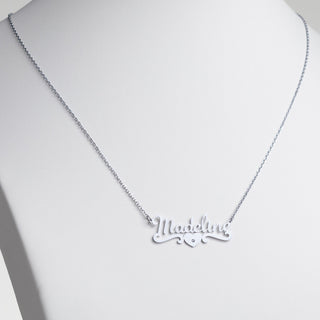 Stainless Steel Script Name with CZ Heart Scroll Necklace