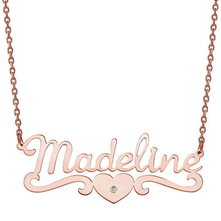 Stainless Steel Script Name with CZ Heart Scroll Necklace