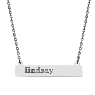 Stainless Steel Engraved Lowercase Name Bar Necklace