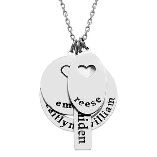 Stainless Steel Engraved Family Name Cluster Necklace