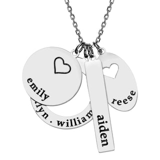 Stainless Steel Engraved Family Name Cluster Necklace
