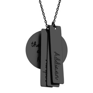 Stainless Steel Engraved Family Name Cluster Necklace