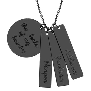 Stainless Steel Engraved Family Name Cluster Necklace