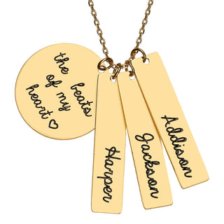 Stainless Steel Engraved Family Name Cluster Necklace