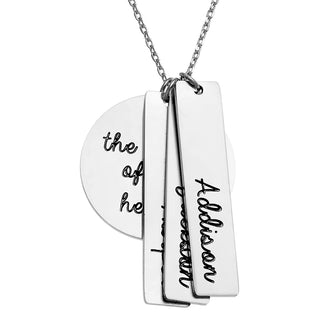 Stainless Steel Engraved Family Name Cluster Necklace