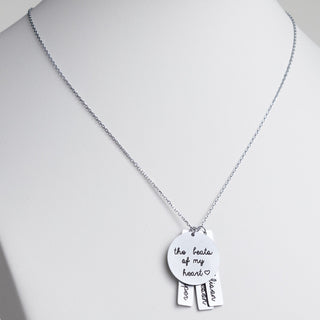Stainless Steel Engraved Family Name Cluster Necklace