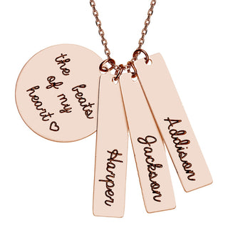 Stainless Steel Engraved Family Name Cluster Necklace