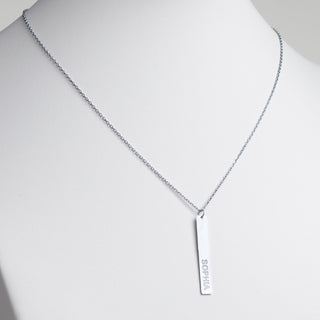 Stainless Steel Engraved Name Vertical Bar Necklace