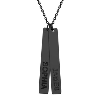Stainless Steel Eng Name Vertical Bar Necklace - 2 names