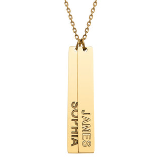 Stainless Steel Eng Name Vertical Bar Necklace - 2 names