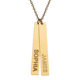 Stainless Steel Eng Name Vertical Bar Necklace - 2 names