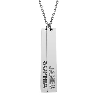 Stainless Steel Eng Name Vertical Bar Necklace - 2 names