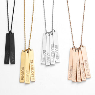 Stainless Steel Eng Name Vertical Bar Necklace - 5 names