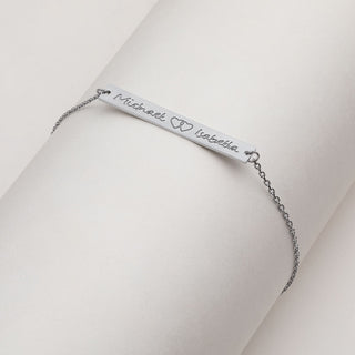 Stainless Steel Double Name with Heart Bar Bracelet